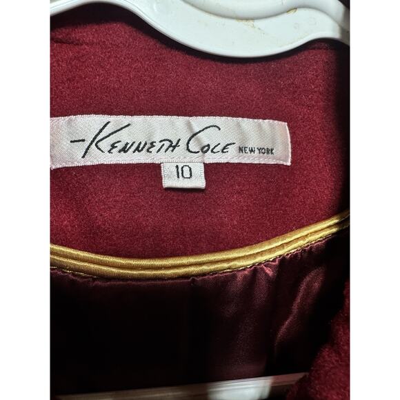 Kenneth Cole N.Y. Wool Blend Maroon Coat Classic Button Shoulder Season Size 10 - Picture 2 of 9